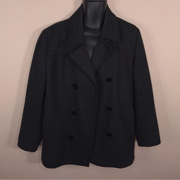 Medium Kenneth Cole Men’s Dark Grey/Black Wool Blend Peacoat Classic Lined Retro - Picture 5 of 14
